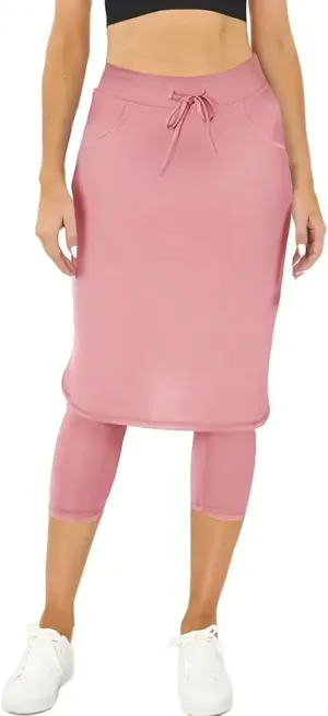 Womens Golf Skirts with Leggings Knee Length Tennis Skort with Pockets Stretchy Waisted Long Skorts 2025 Yoga Pants