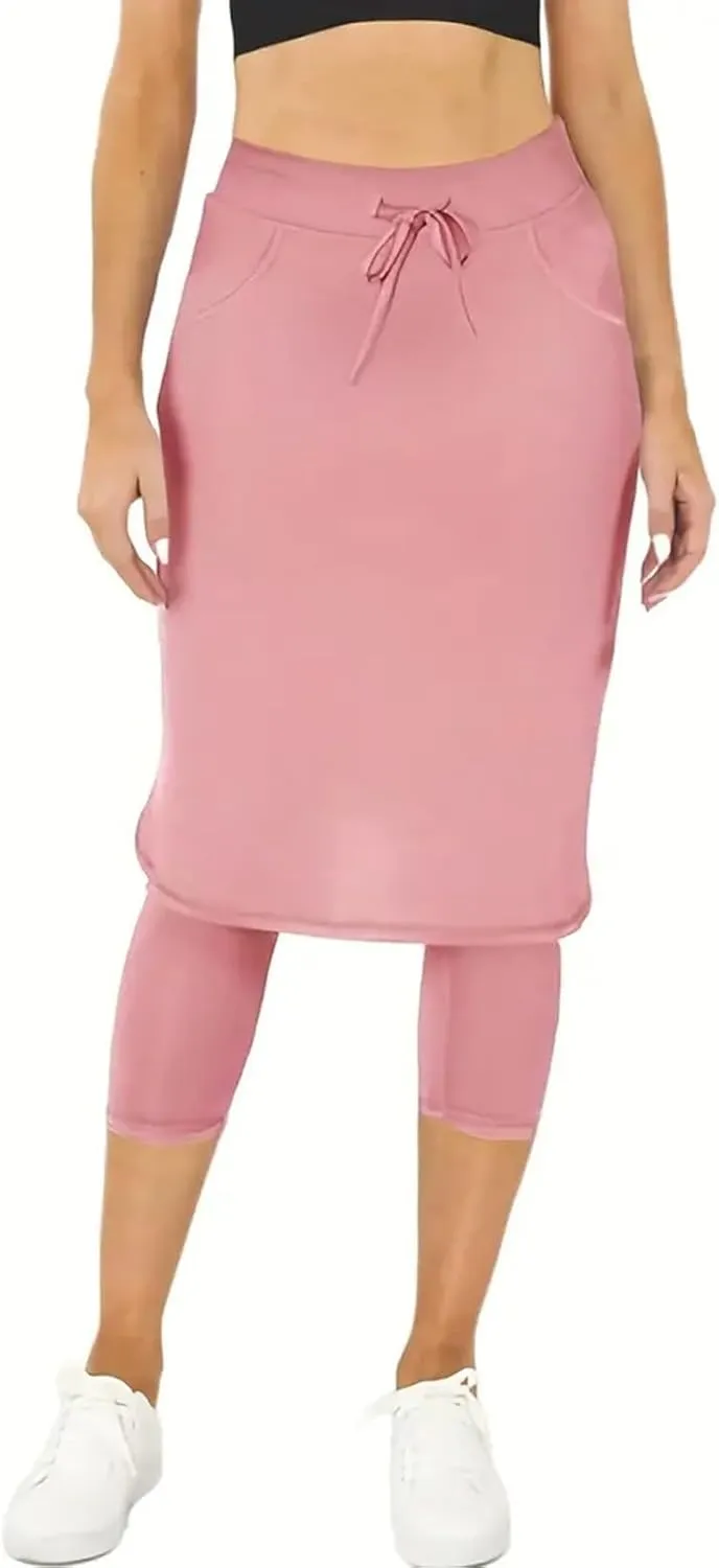 Womens Golf Skirts with Leggings Knee Length Tennis Skort with Pockets Stretchy Waisted Long Skorts 2025 Yoga Pants
