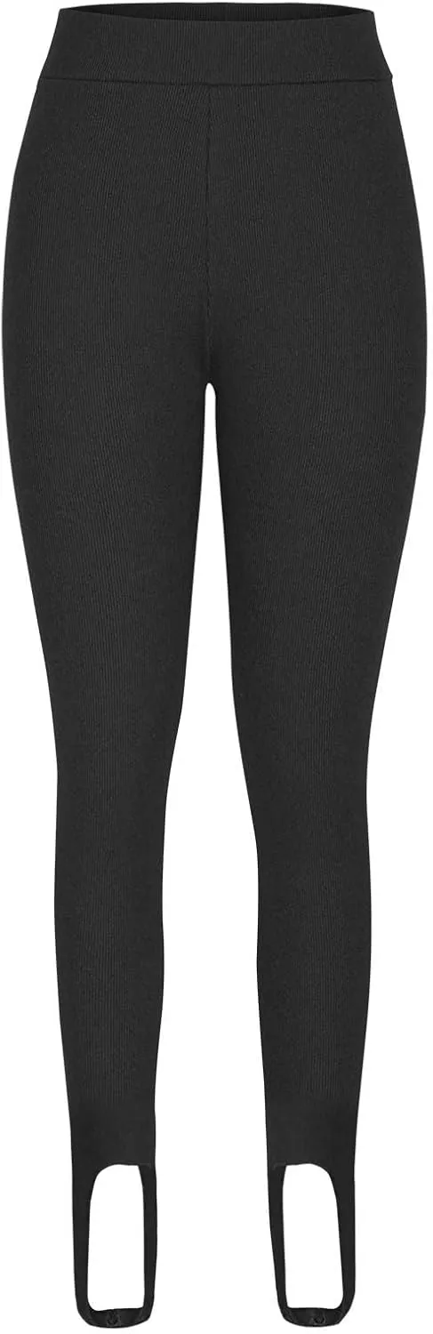 Women's High Waist Knit Yoga Stirrup Leggings Trendy Tummy Control Stretch Gym Trouser Workout Running Tights Pants