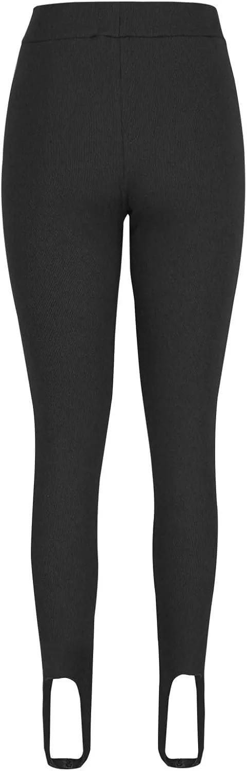 Women's High Waist Knit Yoga Stirrup Leggings Trendy Tummy Control Stretch Gym Trouser Workout Running Tights Pants