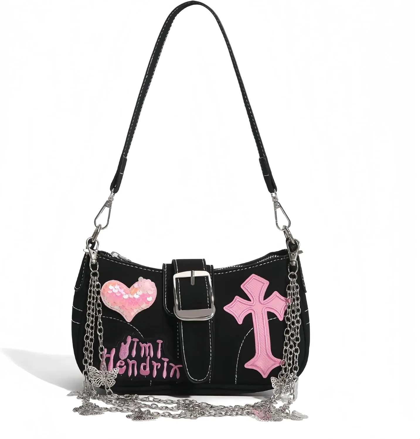 Women's Hobo Bags Y2k Single Shoulder Bag Denim Stars Purse and Handbag Butterfly Chains Shop Party