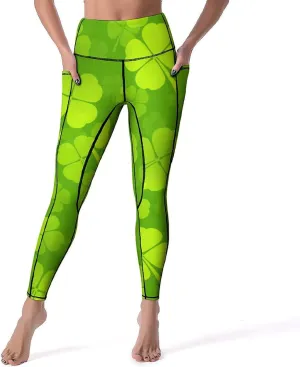 Women's Leggings Yoga Pant High Waisted Sports Trouser Clover Green Athletic Workout Leggings for St Patricks Day Gift