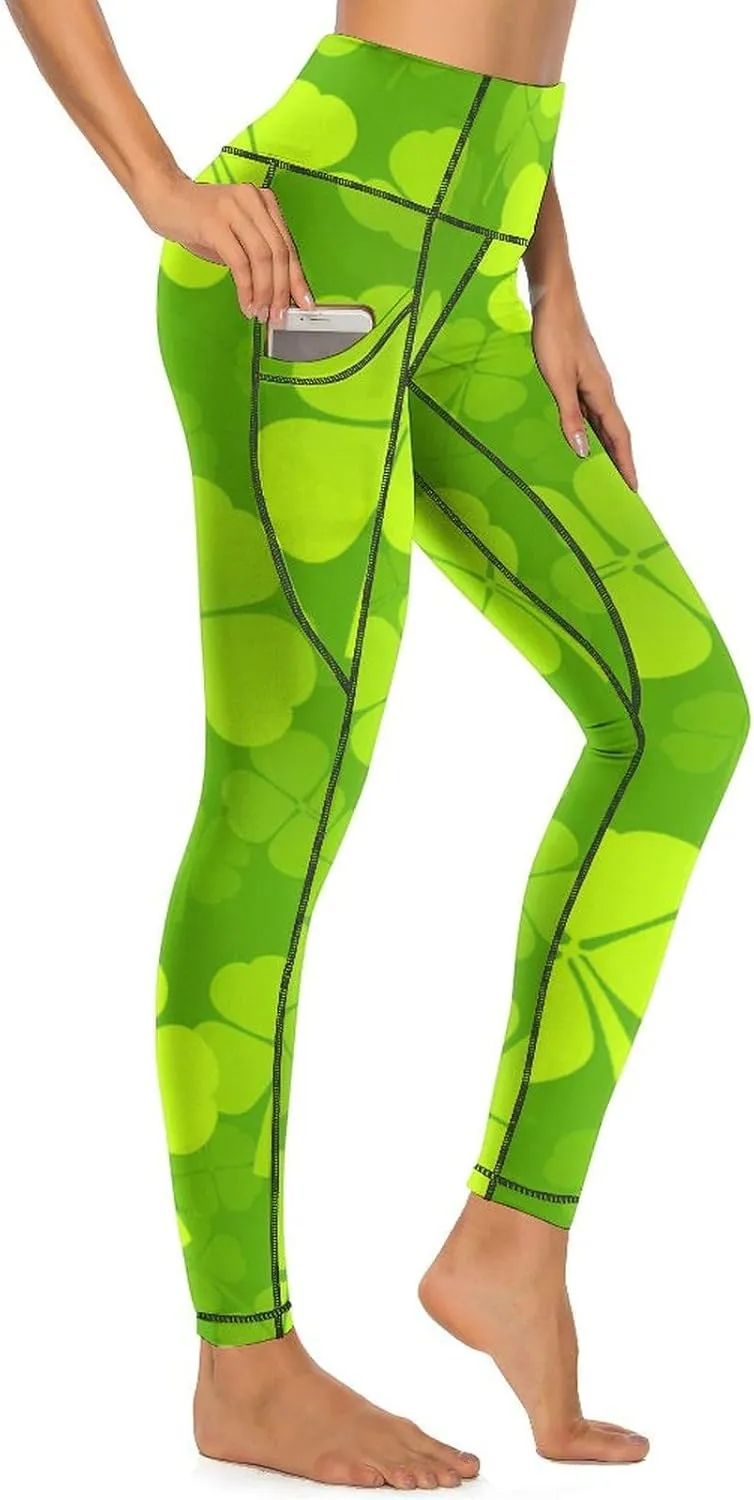 Women's Leggings Yoga Pant High Waisted Sports Trouser Clover Green Athletic Workout Leggings for St Patricks Day Gift