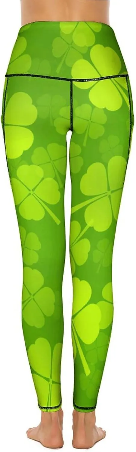 Women's Leggings Yoga Pant High Waisted Sports Trouser Clover Green Athletic Workout Leggings for St Patricks Day Gift