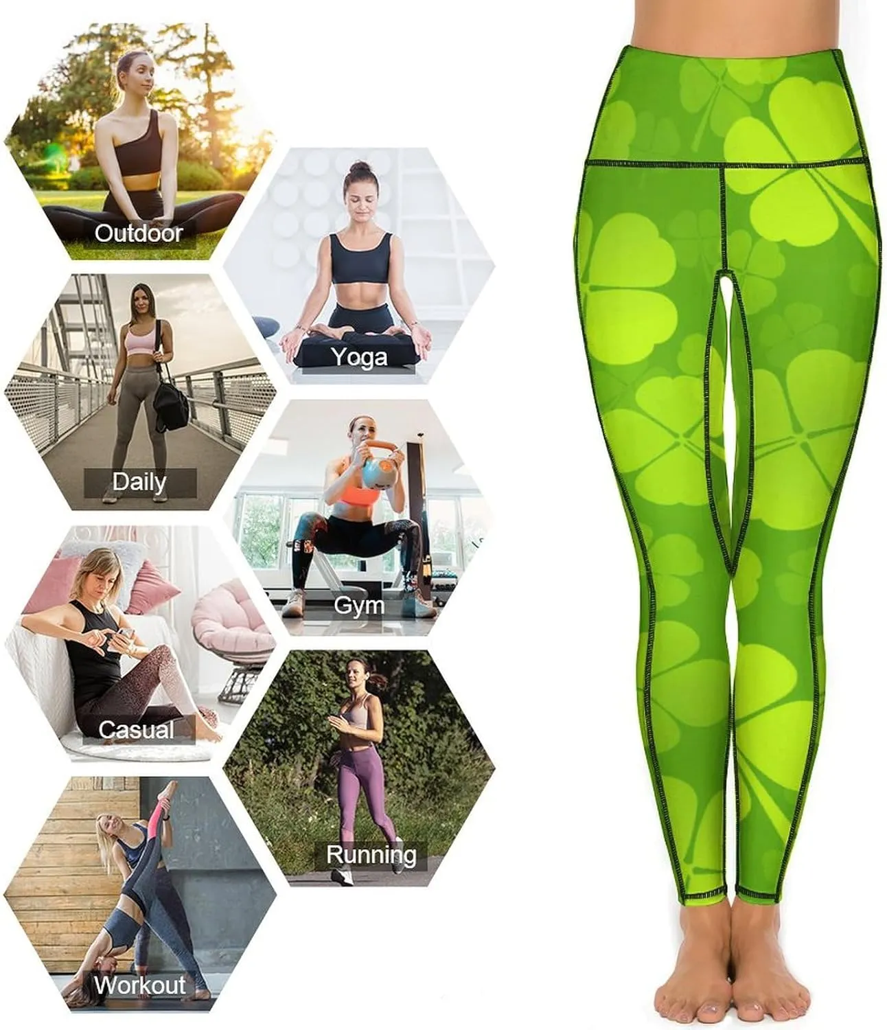 Women's Leggings Yoga Pant High Waisted Sports Trouser Clover Green Athletic Workout Leggings for St Patricks Day Gift