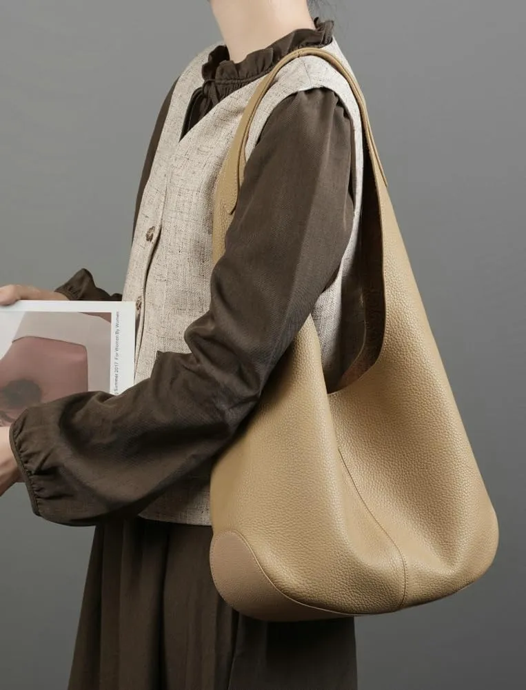 Womens Soft Genuine Leather Bucket Shoulder Bags Large Tote Purse Casual Handbags Trendy Top Handle Satchels 2pcs