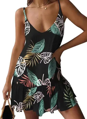 Women's Summer Pleated Hem Sling Dress Vacation Cute Cover Up Hollow Out Solid Color Midi Dress