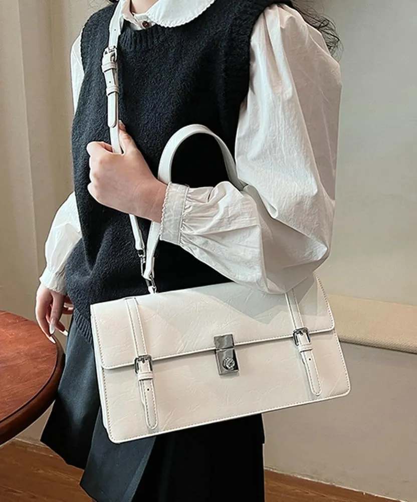 Womens Trendy Shoulder Crossbody Bag Y2k Vegan Leather Tote Purses Small Handbags Messenger Satchels with Buckle
