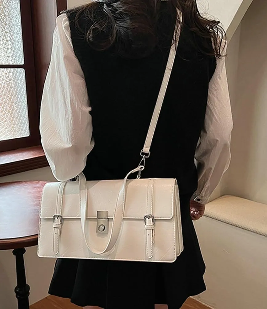 Womens Trendy Shoulder Crossbody Bag Y2k Vegan Leather Tote Purses Small Handbags Messenger Satchels with Buckle