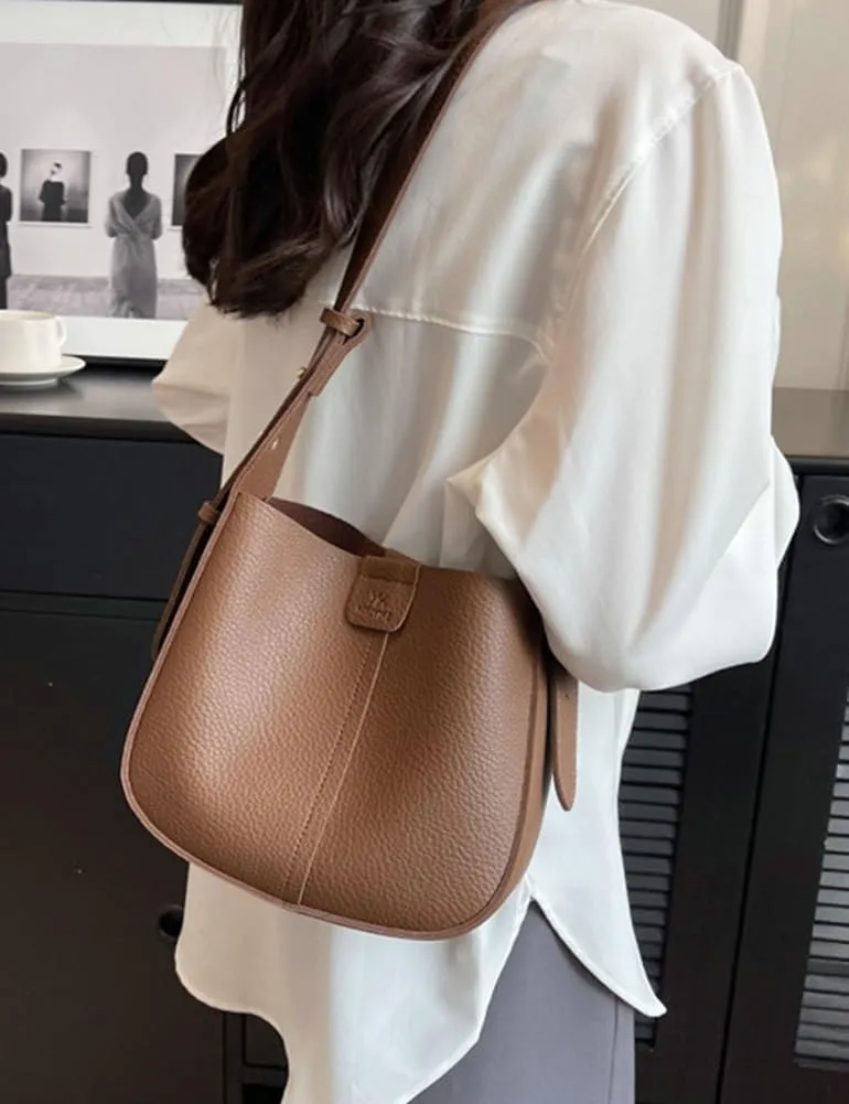 Womens Trendy Vegan Leather Bucket Bag Crossbody Shoulder Purses Small Handbags Ladies Chic Tote Satchels 2pcs