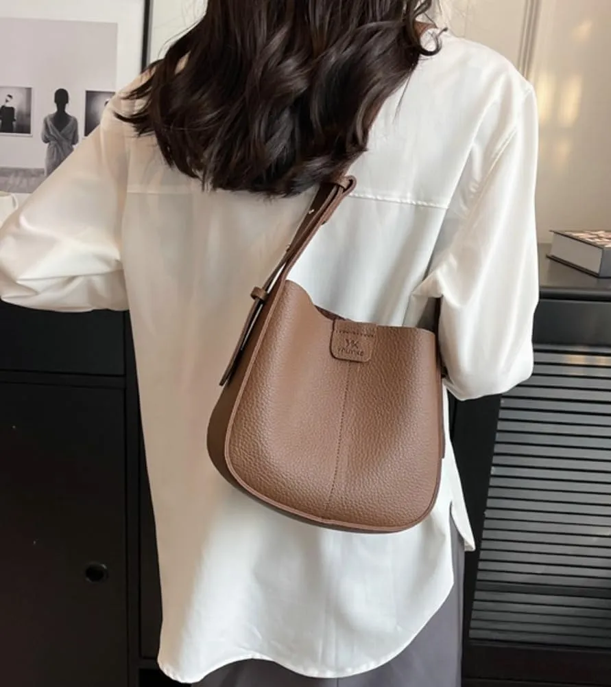 Womens Trendy Vegan Leather Bucket Bag Crossbody Shoulder Purses Small Handbags Ladies Chic Tote Satchels 2pcs