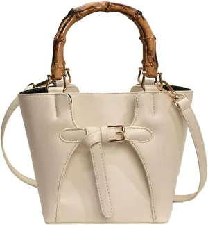 Womens Trendy Vegan Leather Bucket Crossbody Bag Small Tote Handbag with Bamboo Handle Satchels Shoulder Purse 2025