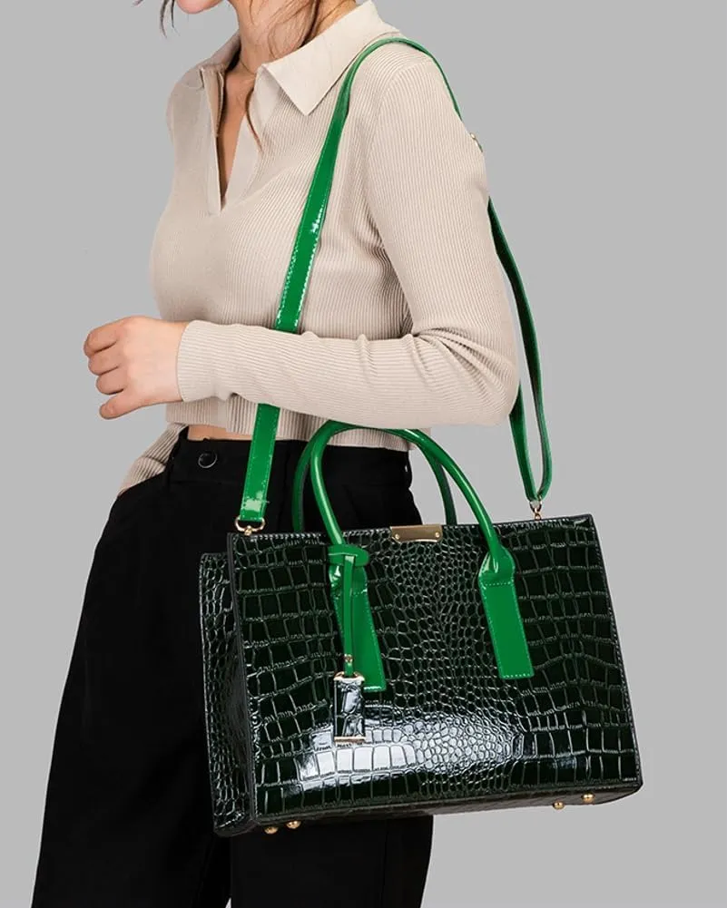 Womens Trendy Working Tote Bags Large Vegan Leather Shoulder Crossbody Purse Handbags Crocodile Satchels 2025
