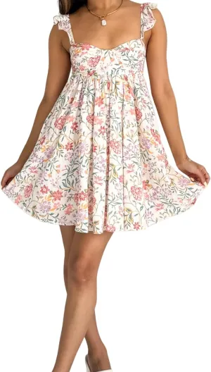 Women's Y2K Cami Mini Dress Spaghetti Strap Ruffle Short Floral/Solid Mini Babydoll Party Summer Beach Dress