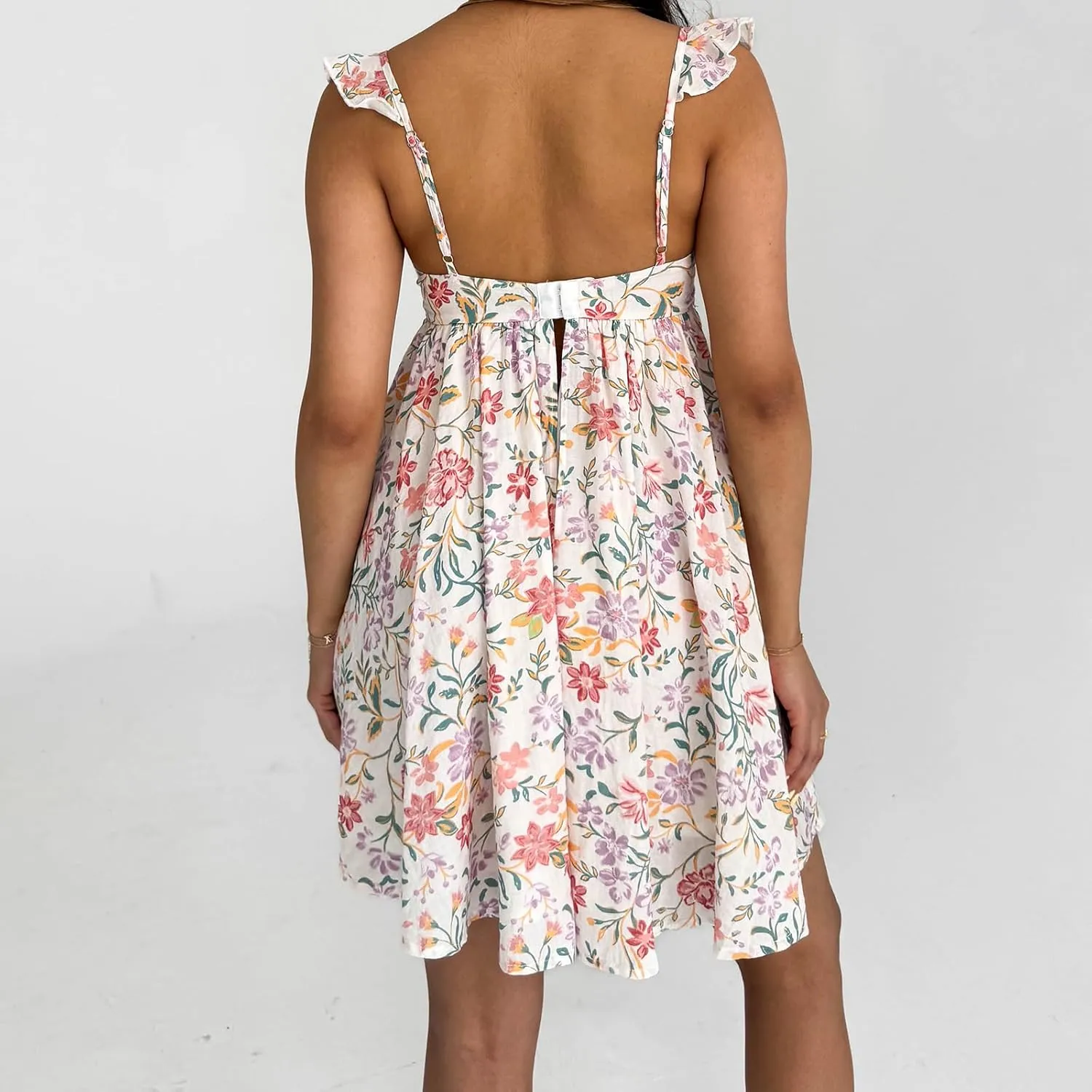 Women's Y2K Cami Mini Dress Spaghetti Strap Ruffle Short Floral/Solid Mini Babydoll Party Summer Beach Dress