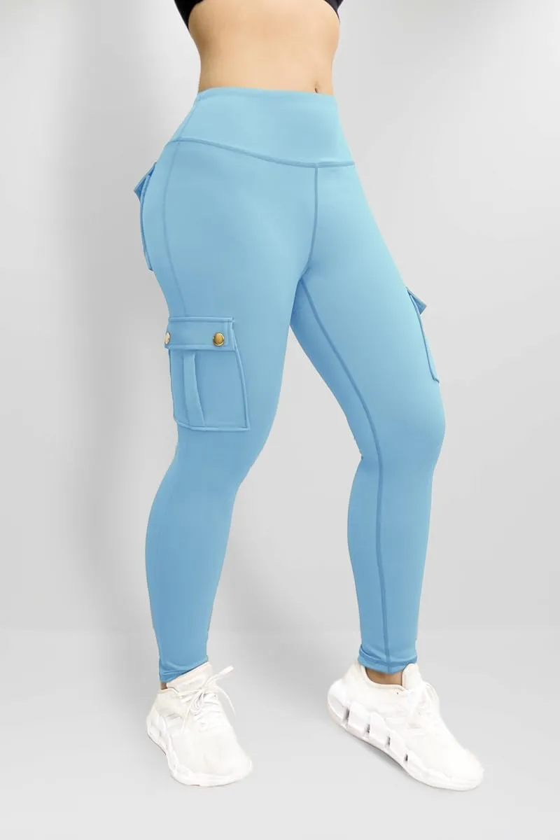 Workout Cargo Leggings for Women High Waist Tummy Control Yoga Butt Lifting Leggings Gym Tights with Flap Pockets