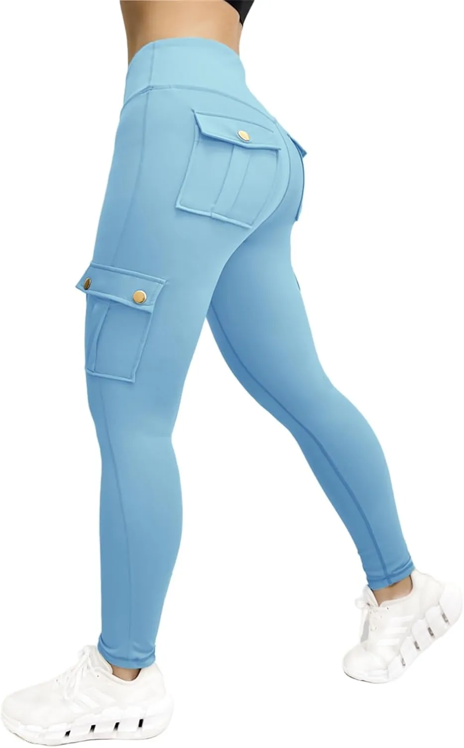 Workout Cargo Leggings for Women High Waist Tummy Control Yoga Butt Lifting Leggings Gym Tights with Flap Pockets