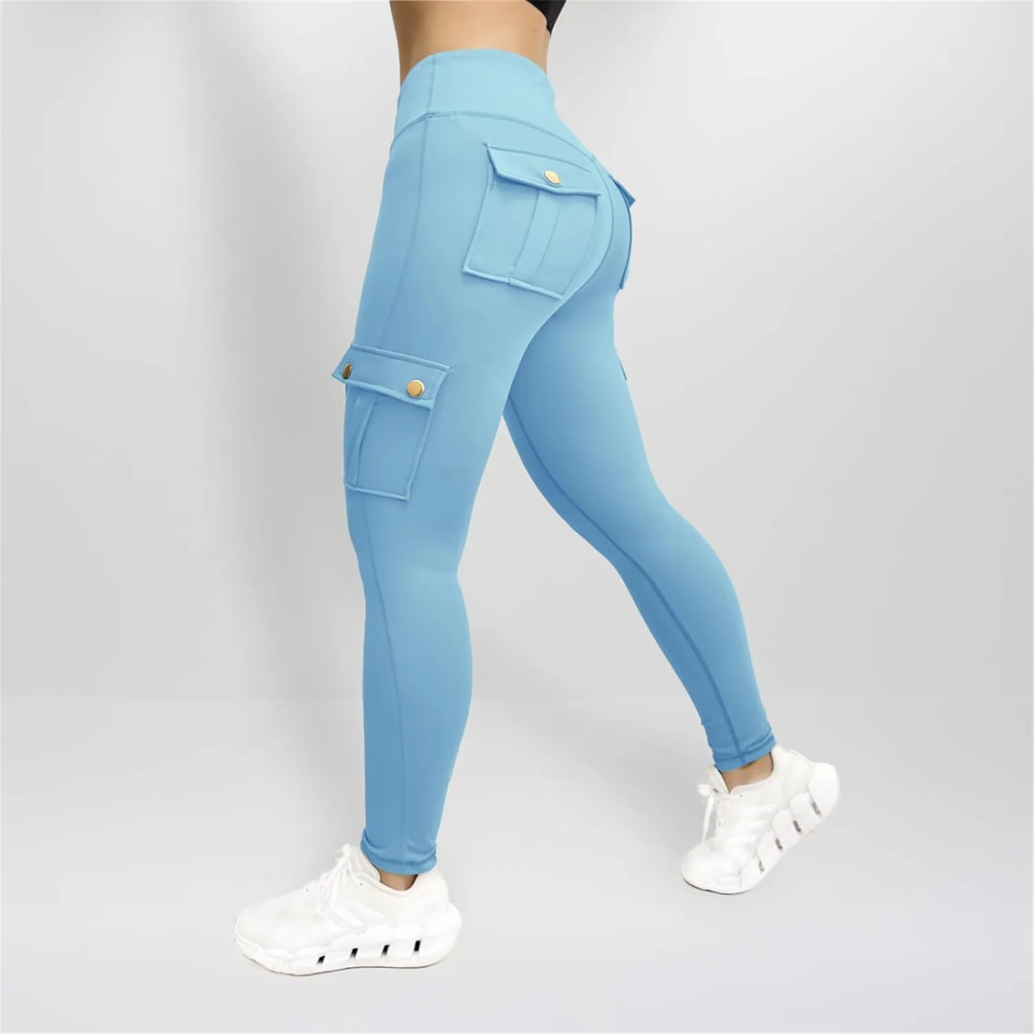 Workout Cargo Leggings for Women High Waist Tummy Control Yoga Butt Lifting Leggings Gym Tights with Flap Pockets
