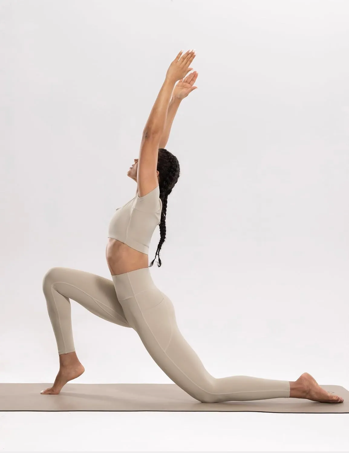 Workout Leggings with Pockets for Women High Waist Yoga Pants 7/8 Cream Soft Lightweight Athletic Gym Tights 25"