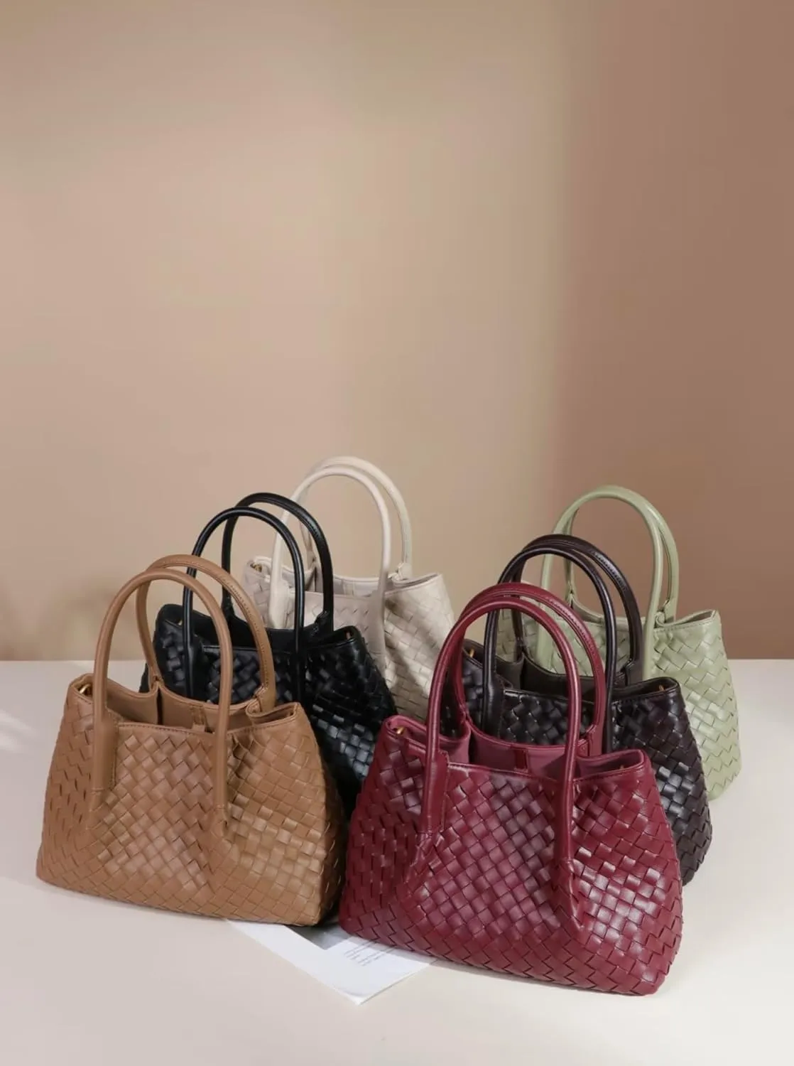 Woven Tote Bag Genuine Leather Tote Bag Summer Beach Woven Handbag Satchel Bags for Women Top Handle Ladies Shoulder Bag 2pcs
