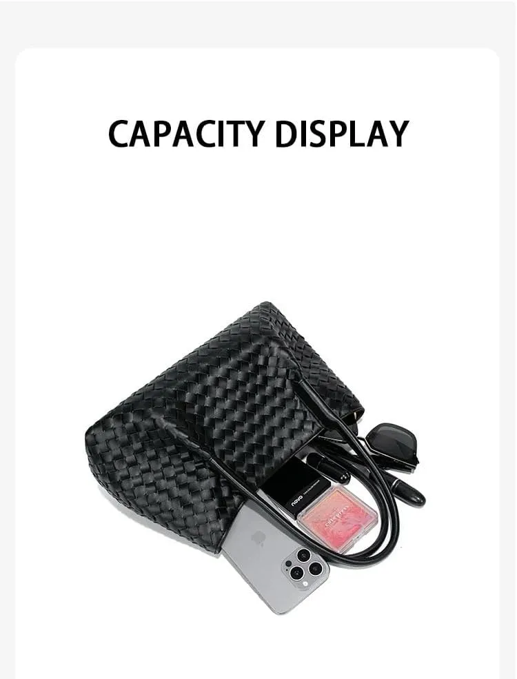 Woven Tote Bag Genuine Leather Tote Bag Summer Beach Woven Handbag Satchel Bags for Women Top Handle Ladies Shoulder Bag 2pcs