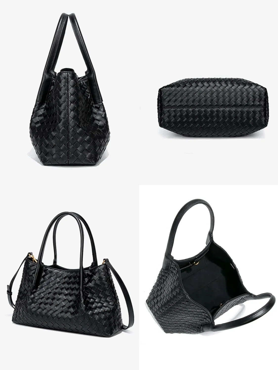 Woven Tote Bag Genuine Leather Tote Bag Summer Beach Woven Handbag Satchel Bags for Women Top Handle Ladies Shoulder Bag 2pcs