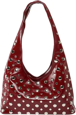 Y2k 90s Studded Hobo Bags Women Trendy Punk PU Leather Underarm Crescent Crossbody Purse Satchels Shoulder Tote Handbag