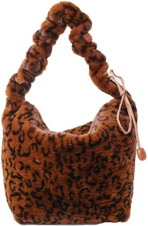y2k Cheetah Handbags for Women, Cute Hobo Bag Shoulder Bag Aesthetic Grunge Fuzzy Sling Purse Leopard Print Purse (Brown leopard)