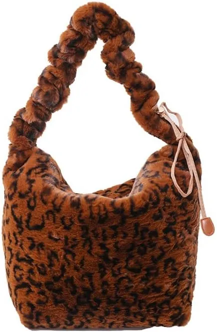 y2k Cheetah Handbags for Women, Cute Hobo Bag Shoulder Bag Aesthetic Grunge Fuzzy Sling Purse Leopard Print Purse (Brown leopard)
