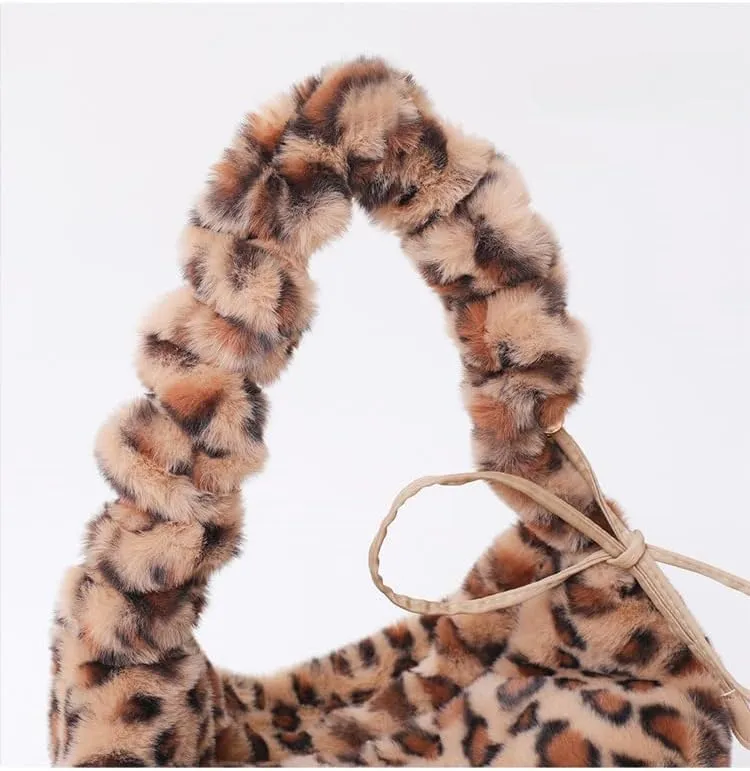 y2k Cheetah Handbags for Women, Cute Hobo Bag Shoulder Bag Aesthetic Grunge Fuzzy Sling Purse Leopard Print Purse (Khaki leopard)