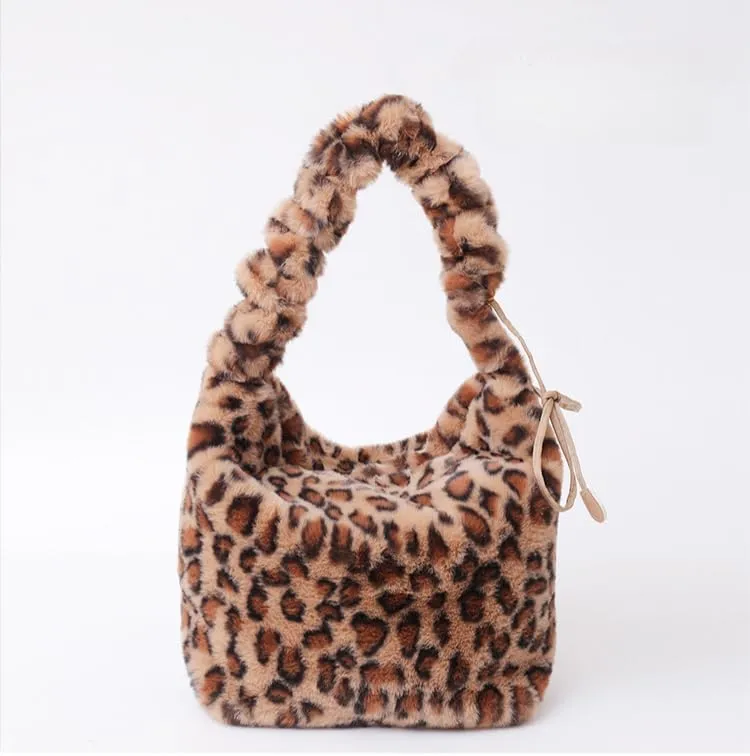 y2k Cheetah Handbags for Women, Cute Hobo Bag Shoulder Bag Aesthetic Grunge Fuzzy Sling Purse Leopard Print Purse (Khaki leopard)