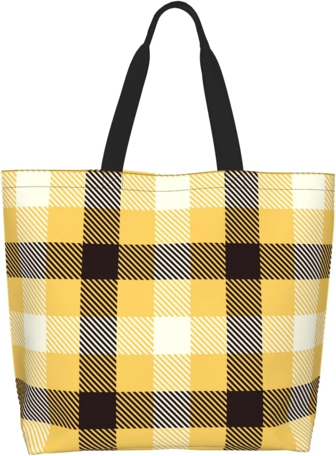 Yellow and Black Tartan Pattern Women's Tote Bag Large Capacity Single Shoulder Bags Handbag for Shopping Work