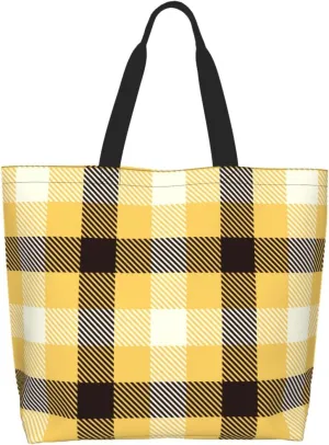 Yellow and Black Tartan Pattern Women's Tote Bag Large Capacity Single Shoulder Bags Handbag for Shopping Work