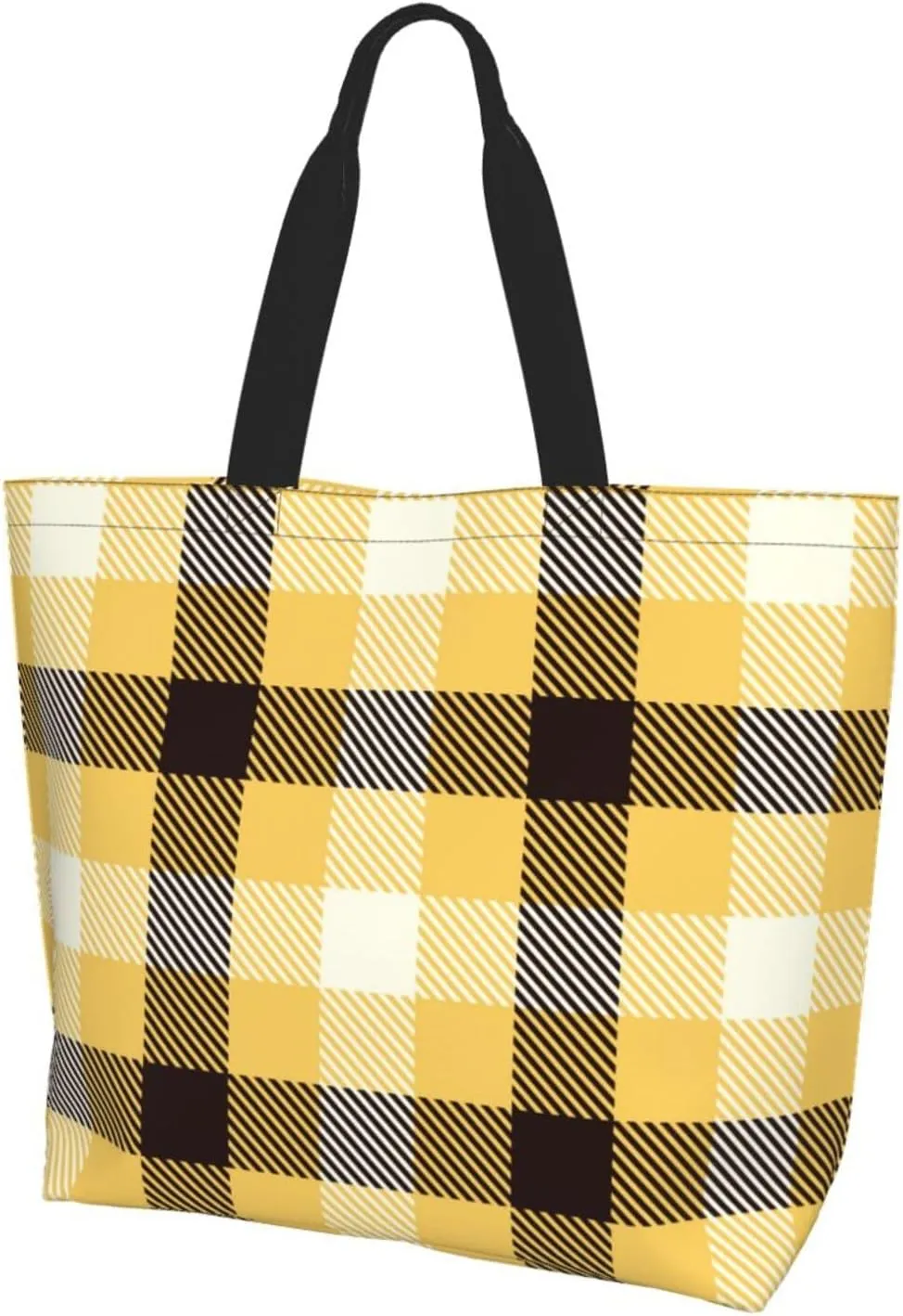 Yellow and Black Tartan Pattern Women's Tote Bag Large Capacity Single Shoulder Bags Handbag for Shopping Work