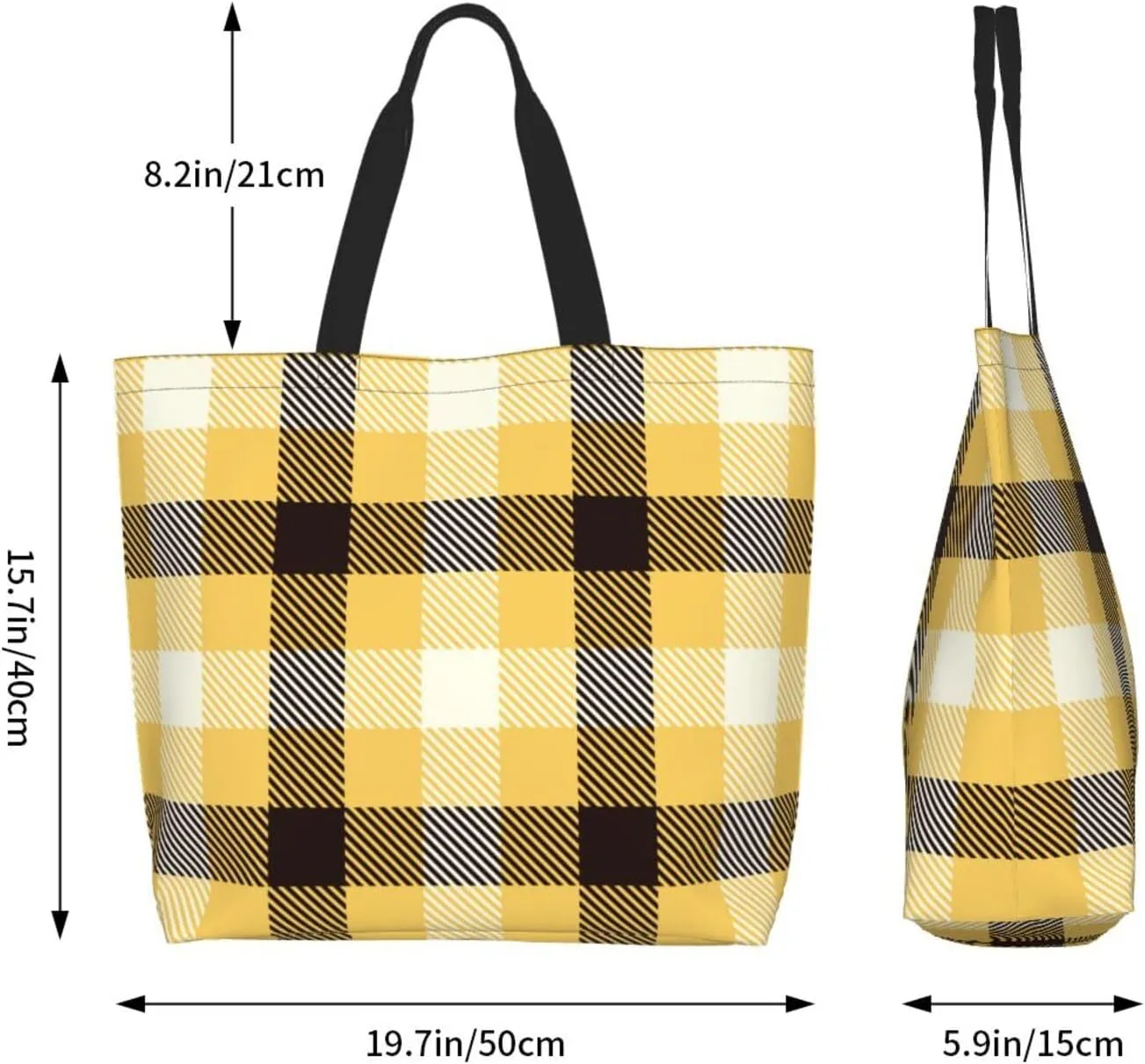 Yellow and Black Tartan Pattern Women's Tote Bag Large Capacity Single Shoulder Bags Handbag for Shopping Work