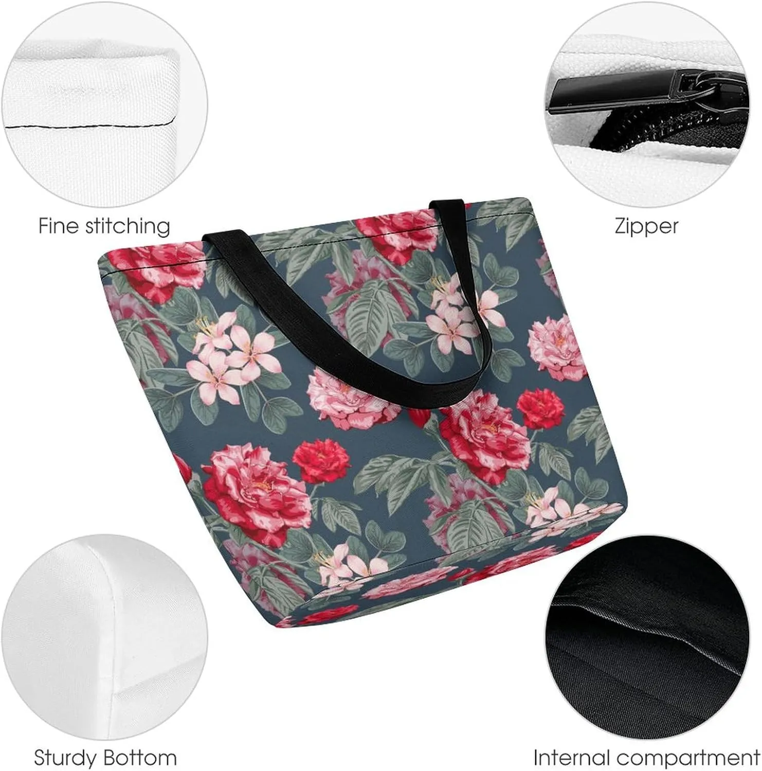Yellow Pink Orchid Flowers Hobo Handbags With Zipper Women's Tote Handbags