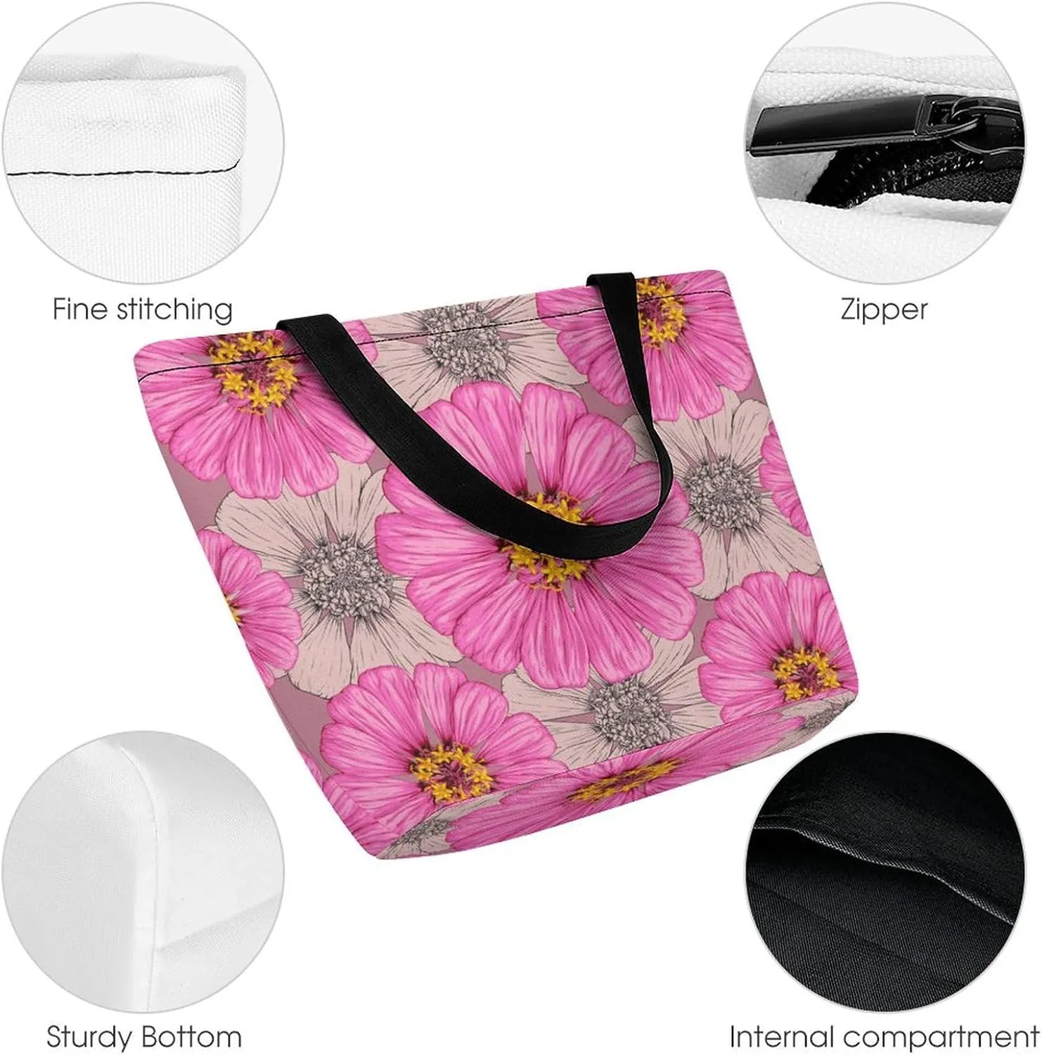 Yellow Pink Orchid Flowers Hobo Handbags With Zipper Women's Tote Handbags