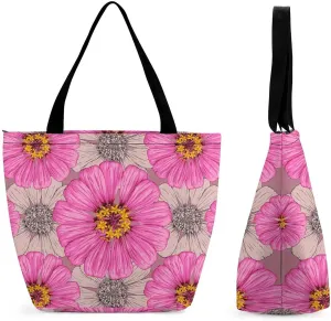 Yellow Pink Orchid Flowers Hobo Handbags With Zipper Women's Tote Handbags