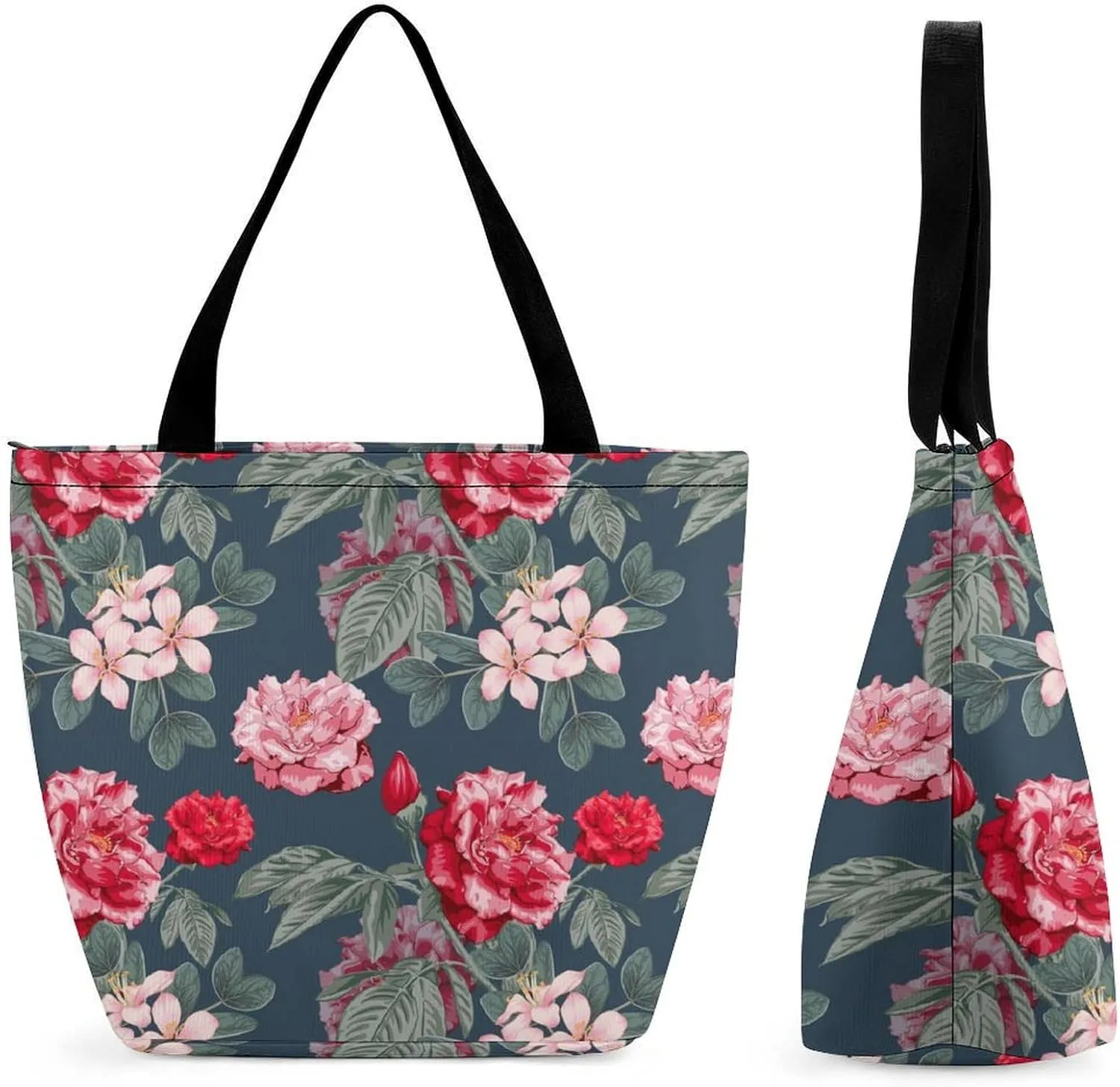 Yellow Pink Orchid Flowers Hobo Handbags With Zipper Women's Tote Handbags