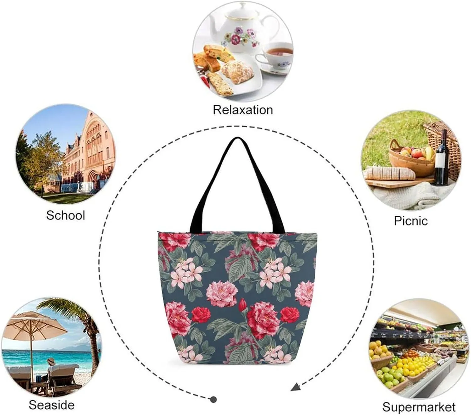 Yellow Pink Orchid Flowers Hobo Handbags With Zipper Women's Tote Handbags