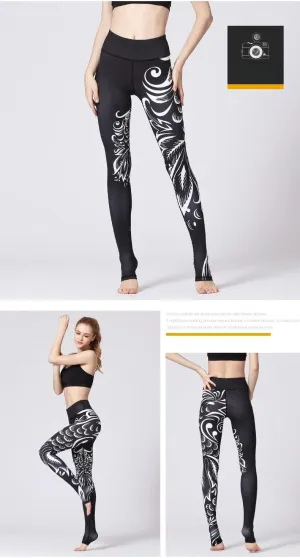 Yoga Clothes Women's Tight high Waist Hip-Lifting Foot-Stepping Trousers Sports Fitness Dance Printed Yoga Pants