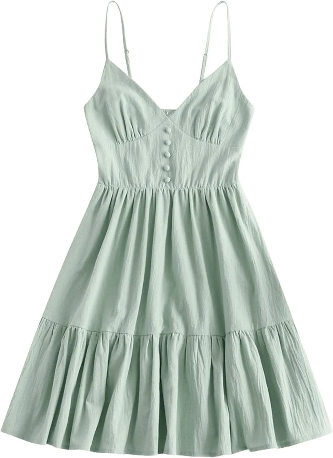 ZAFUL Women's Casual V Neck Summer Mini Dress Spaghetti Strap A-Line Short Dresses Backless Solid Color Sundress