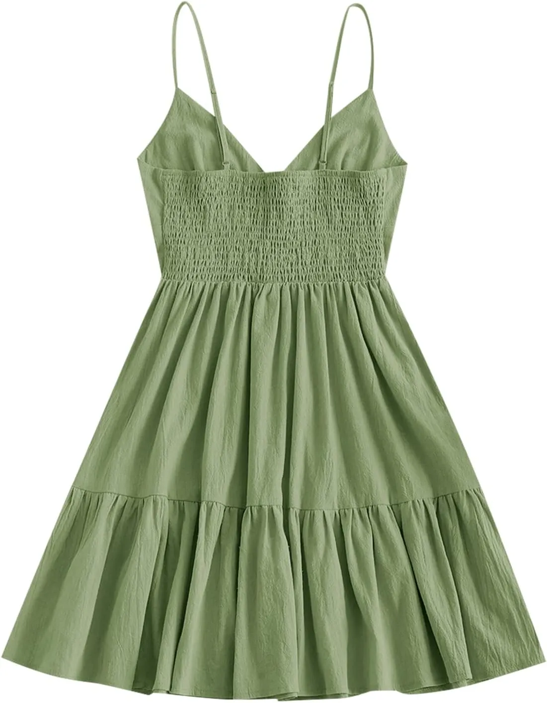 ZAFUL Women's Casual V Neck Summer Mini Dress Spaghetti Strap A-Line Short Dresses Backless Solid Color Sundress