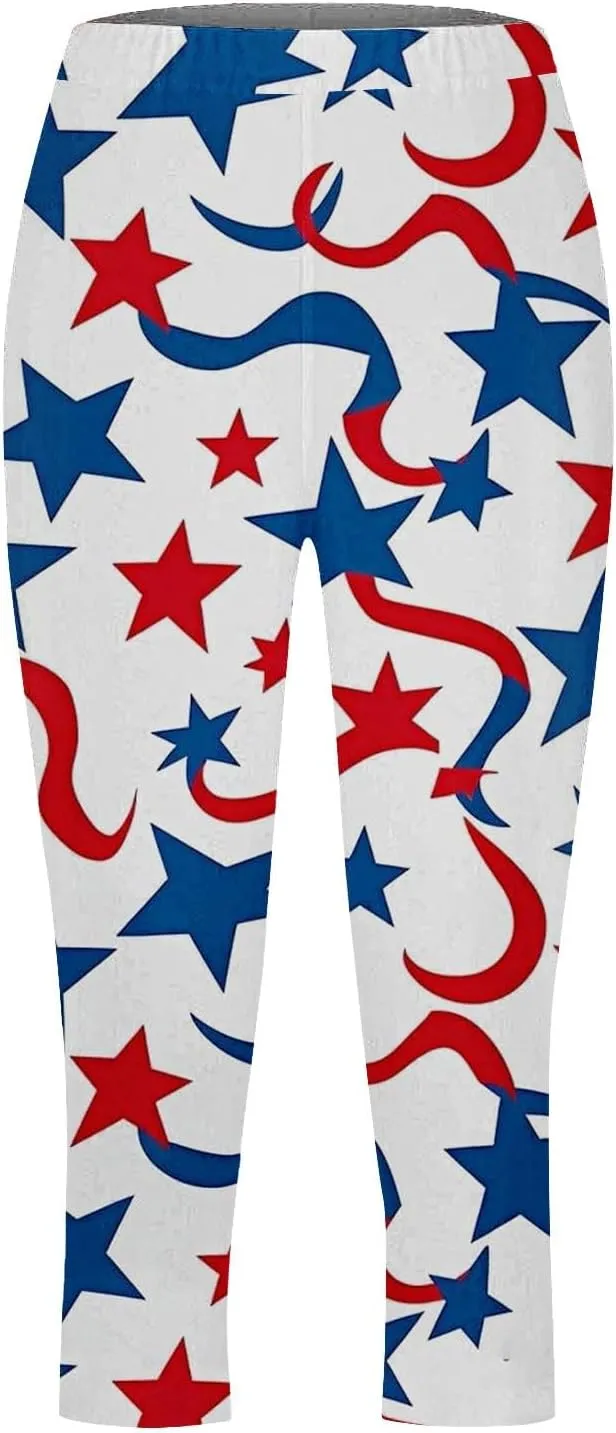 ZYXTIM American Flag Capri Leggings for Women Stretch Yoga Pants 4th of July Patriotic Star Stripes Patterned Casual Trousers