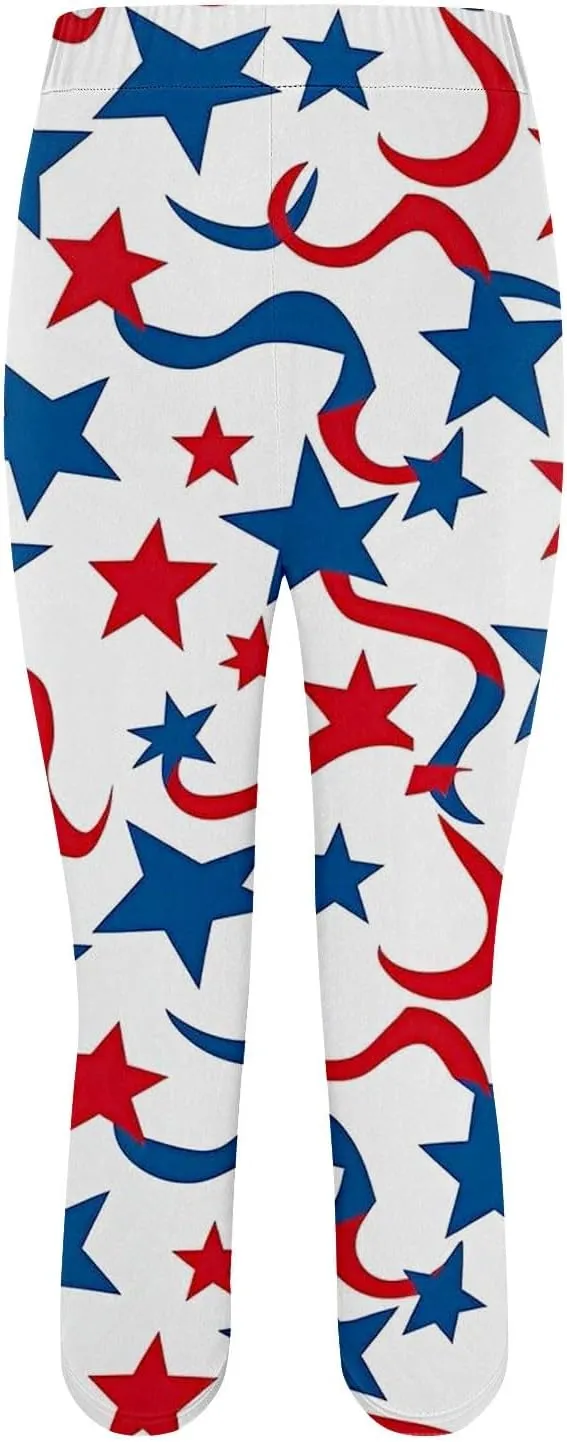 ZYXTIM American Flag Capri Leggings for Women Stretch Yoga Pants 4th of July Patriotic Star Stripes Patterned Casual Trousers